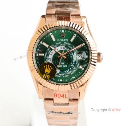 Swiss Grade 1 Copy Rolex Sky-Dweller World Timer N9 904L Green Dial Watch